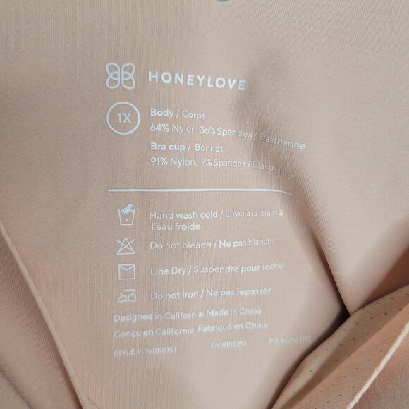HoneyLove V Neck Bra Women's Size 1X Beige‎ Tan Wireless Seamless Smoothing Soft - Picture 2 of 9